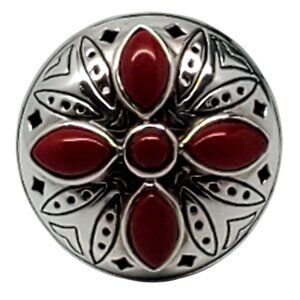 Jean Lin Sterling Silver Red Coral Domed Floral Ring Size 8 #23748